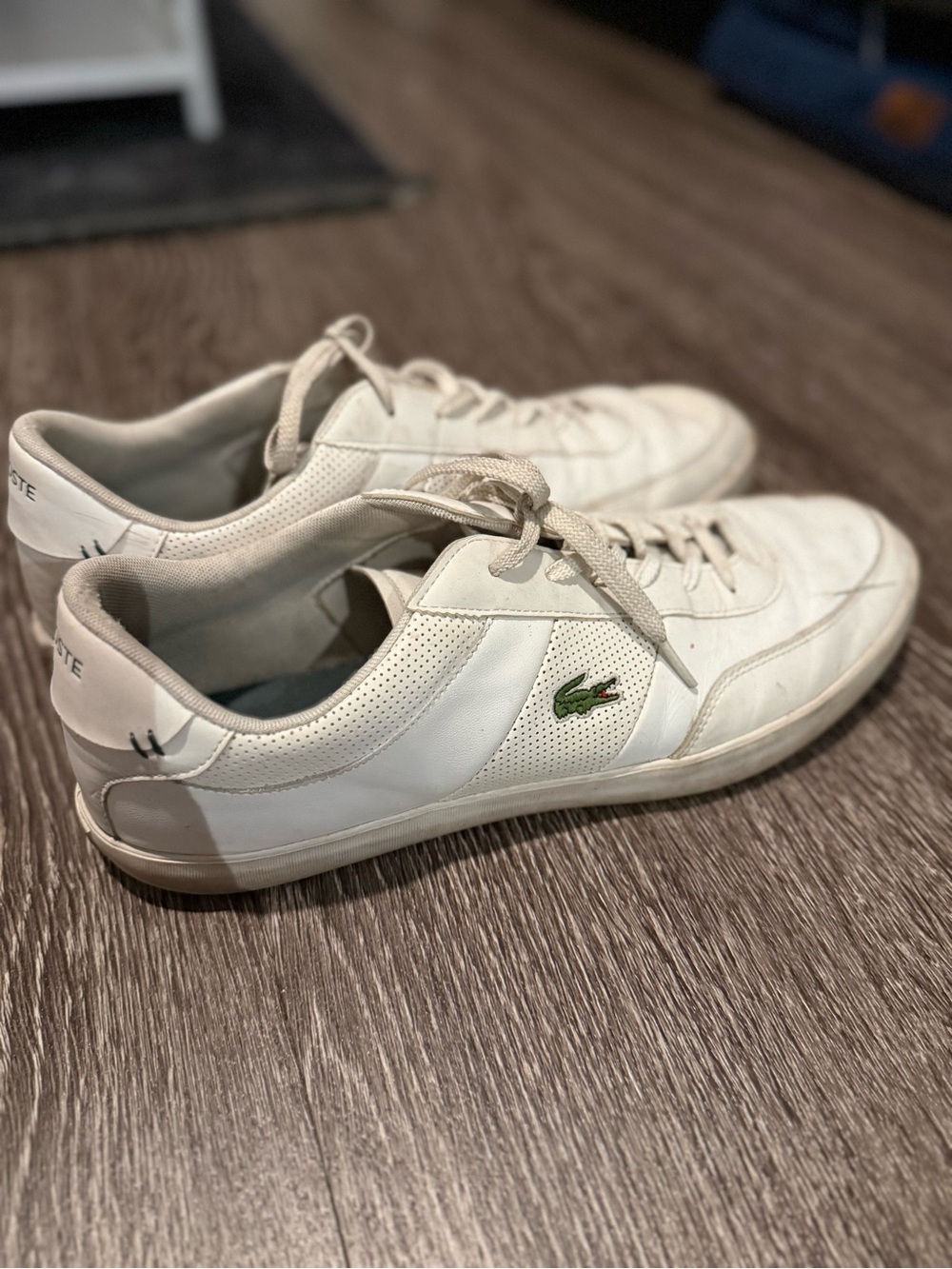 Lacoste White Low-Top Sneakers with Green Croc Accent